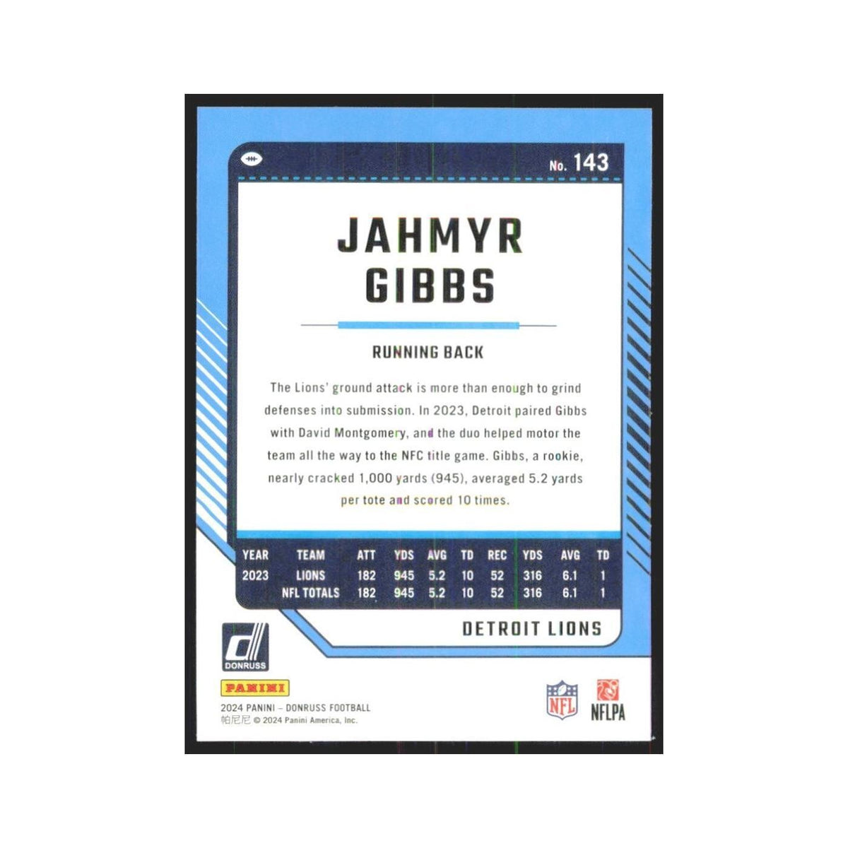 2024 Donruss Jahmyr Gibbs Lions #143