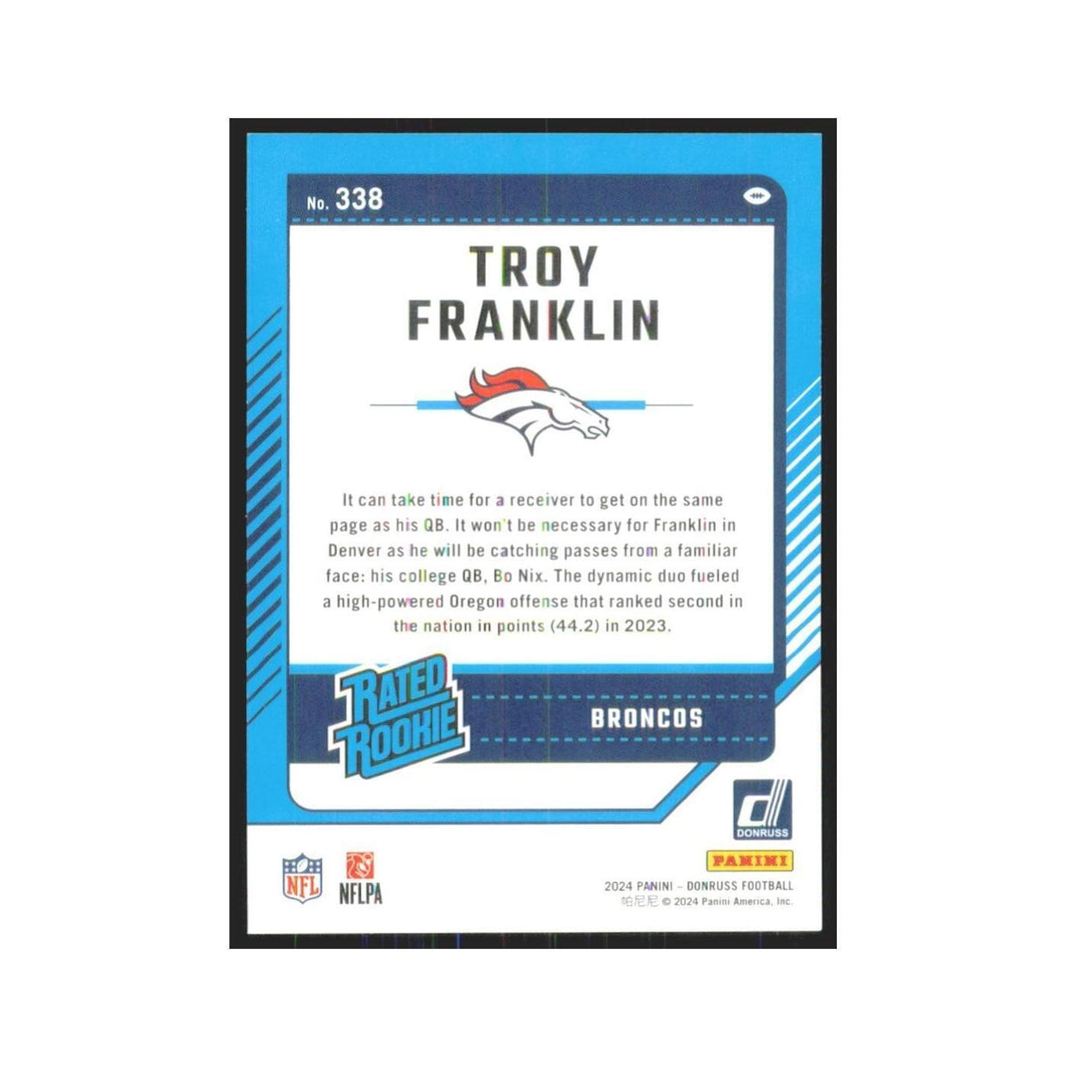 2024 Donruss Troy Franklin RC Broncos #338