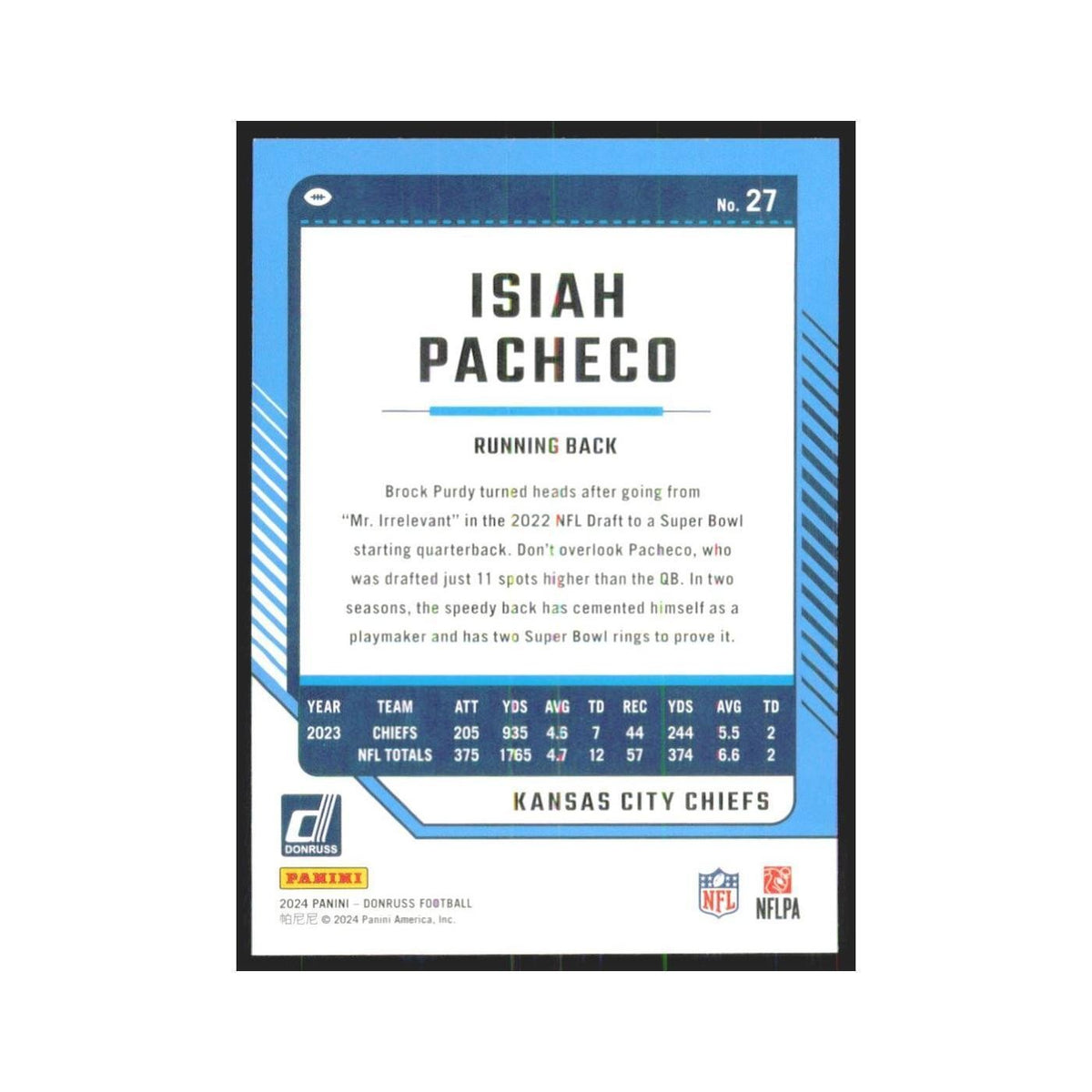 2024 Donruss Isiah Pacheco Chiefs #27