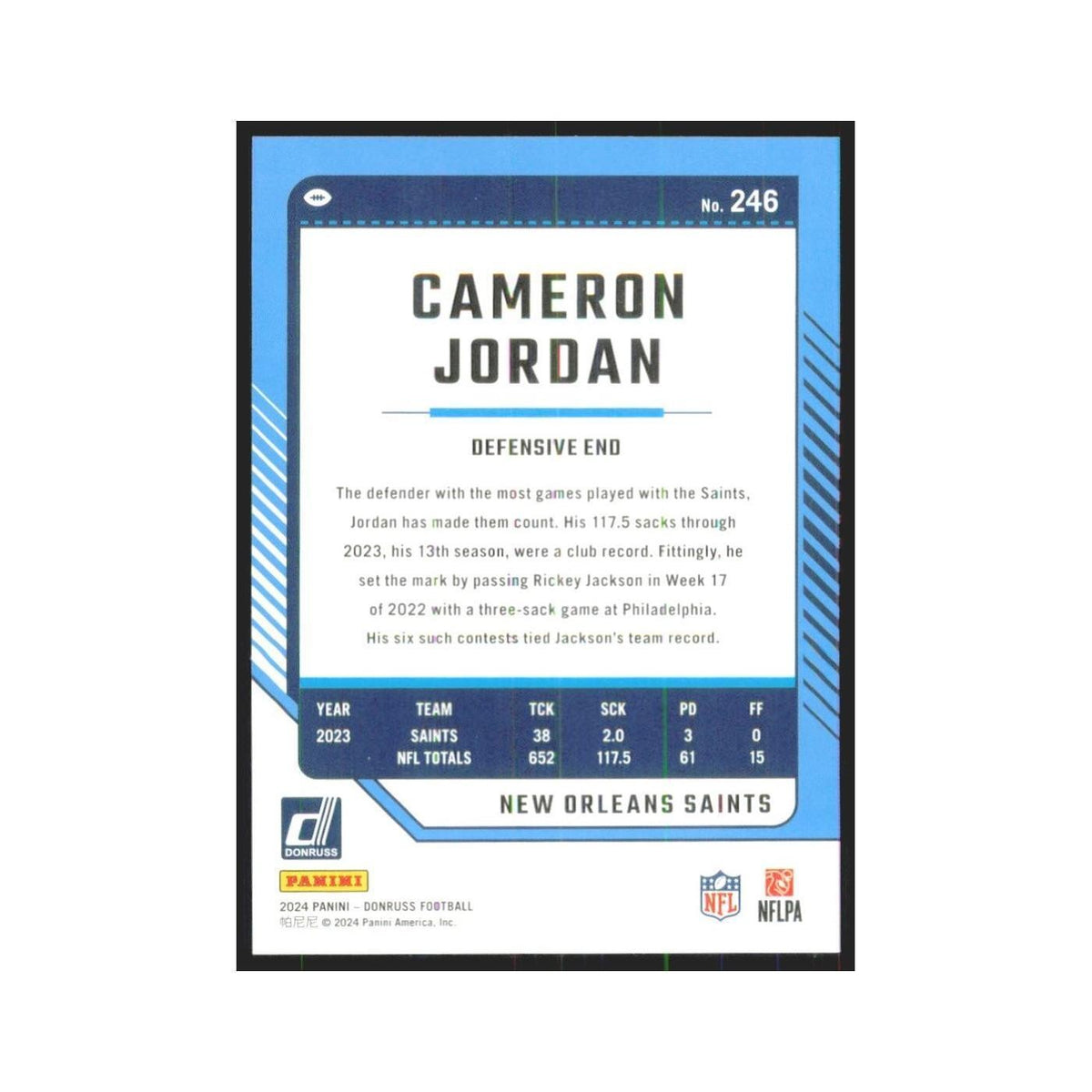 2024 Donruss Cameron Jordan Saints #246