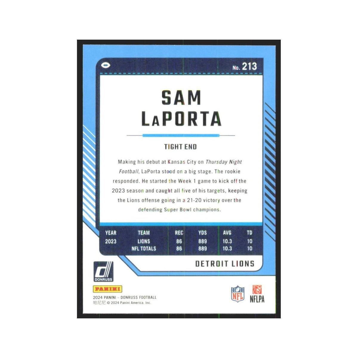 2024 Donruss Sam LaPorta Lions #213