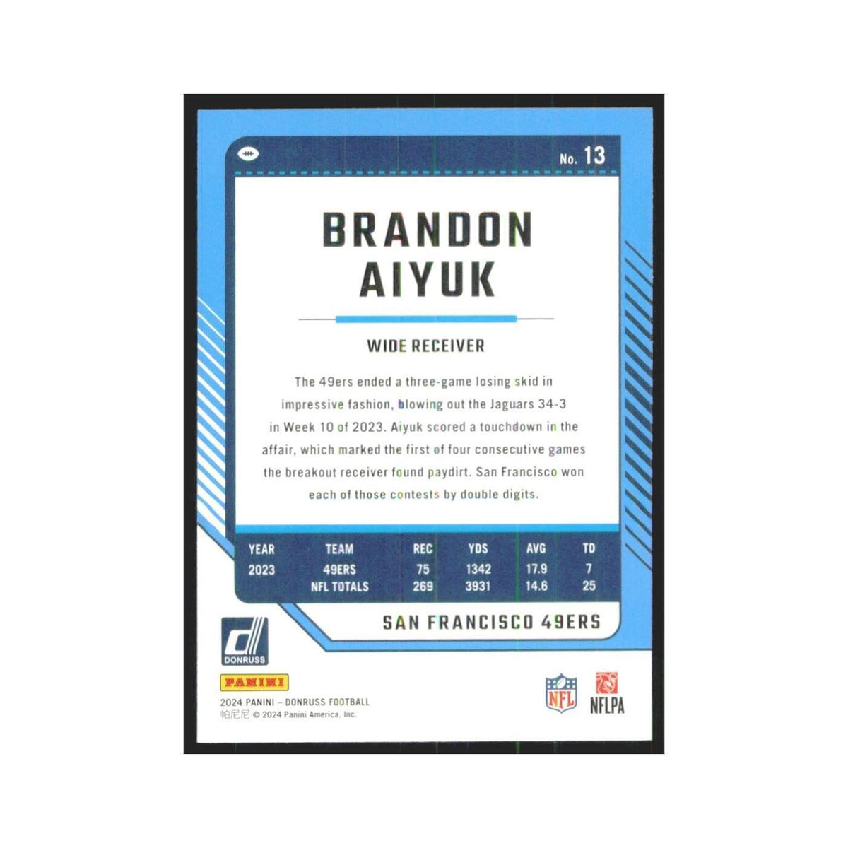 2024 Donruss Brandon Aiyuk 49ers #13
