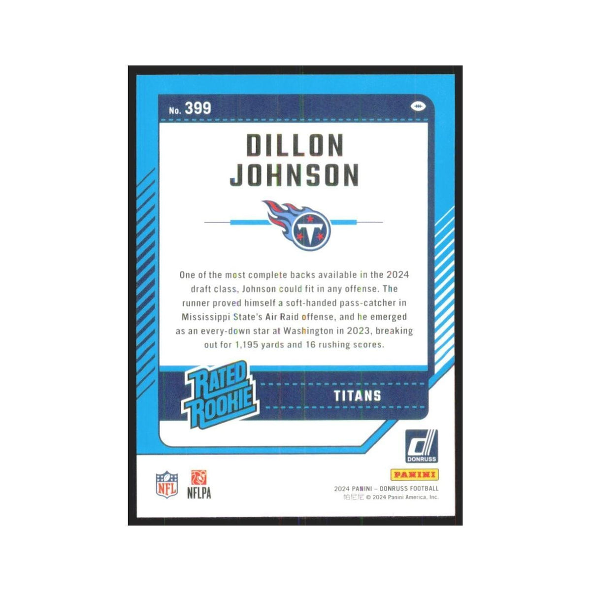 2024 Donruss Dillon Johnson RC Titans #399