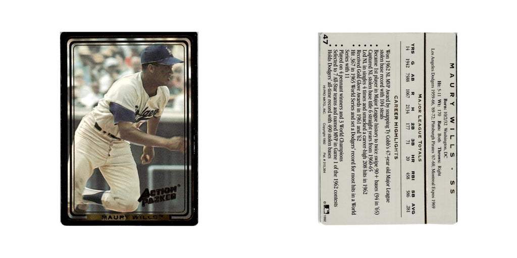 Maury Wills 1992 Action Packed All-Star Gallery #47 Los Angeles Dodgers NM