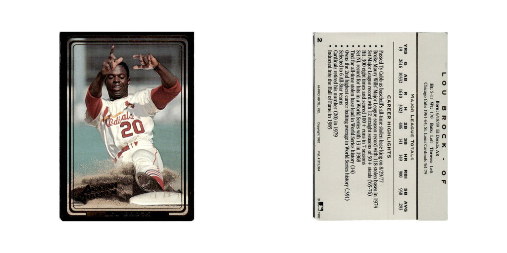 Lou Brock 1992 Action Packed All-Star Gallery #2 St. Louis Cardinals NM