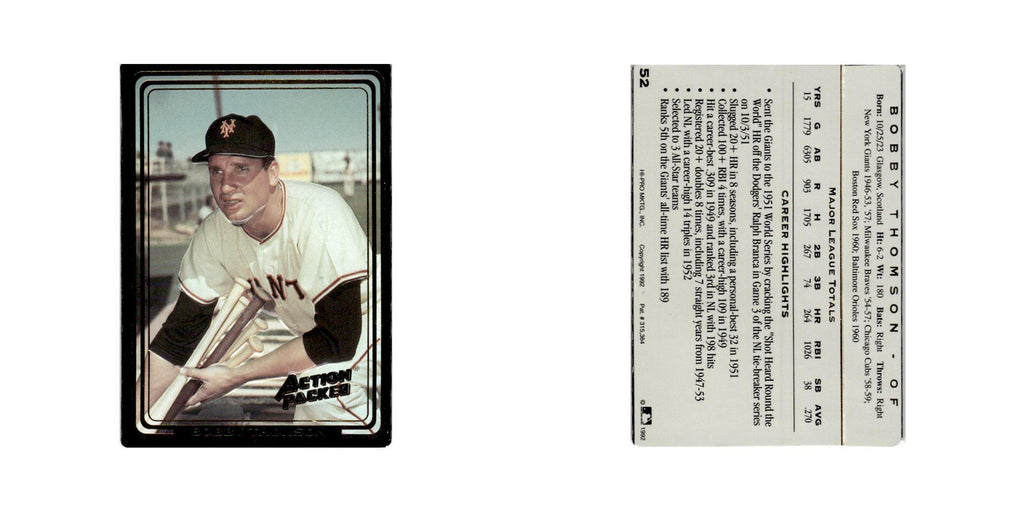 Bobby Thomson 1992 Action Packed All-Star Gallery #52 New York Giants NM