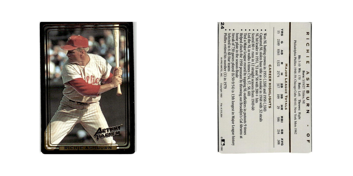 Richie Ashburn 1992 Action Packed All-Star Gallery #24 Philadelphia Phillies NM