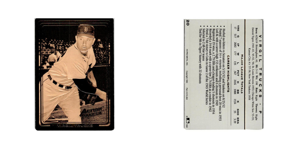 Virgil Trucks 1992 Action Packed All-Star Gallery #20 Detroit Tigers NM