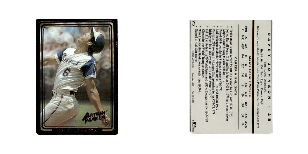 Davey Johnson 1992 Action Packed All-Star Gallery #75 Baltimore Orioles NM
