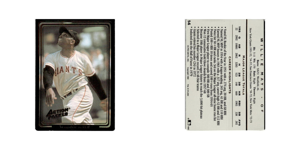Willie Mays 1992 Action Packed All-Star Gallery #14 San Francisco Giants NM