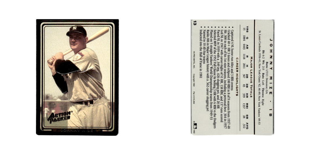 Johnny Mize 1992 Action Packed All-Star Gallery #13 New York Yankees NM