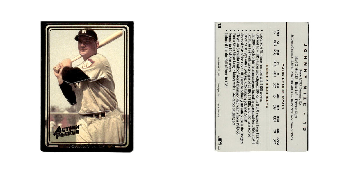 Johnny Mize 1992 Action Packed All-Star Gallery #13 New York Yankees NM