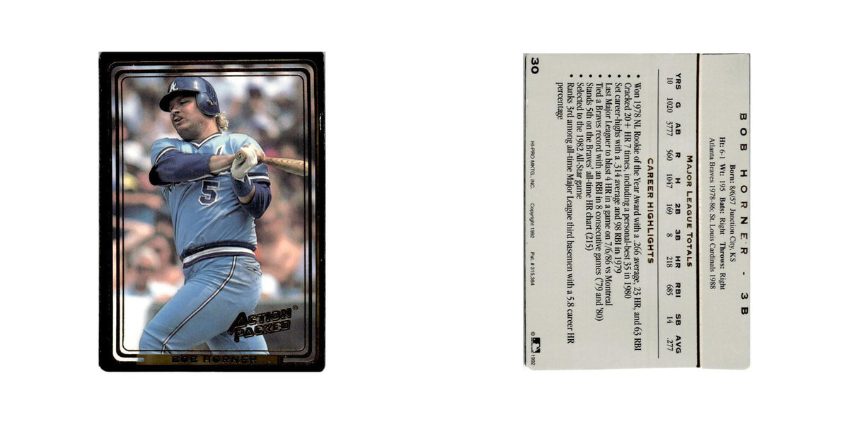 Bob Horner 1992 Action Packed All-Star Gallery #30 Atlanta Braves NM