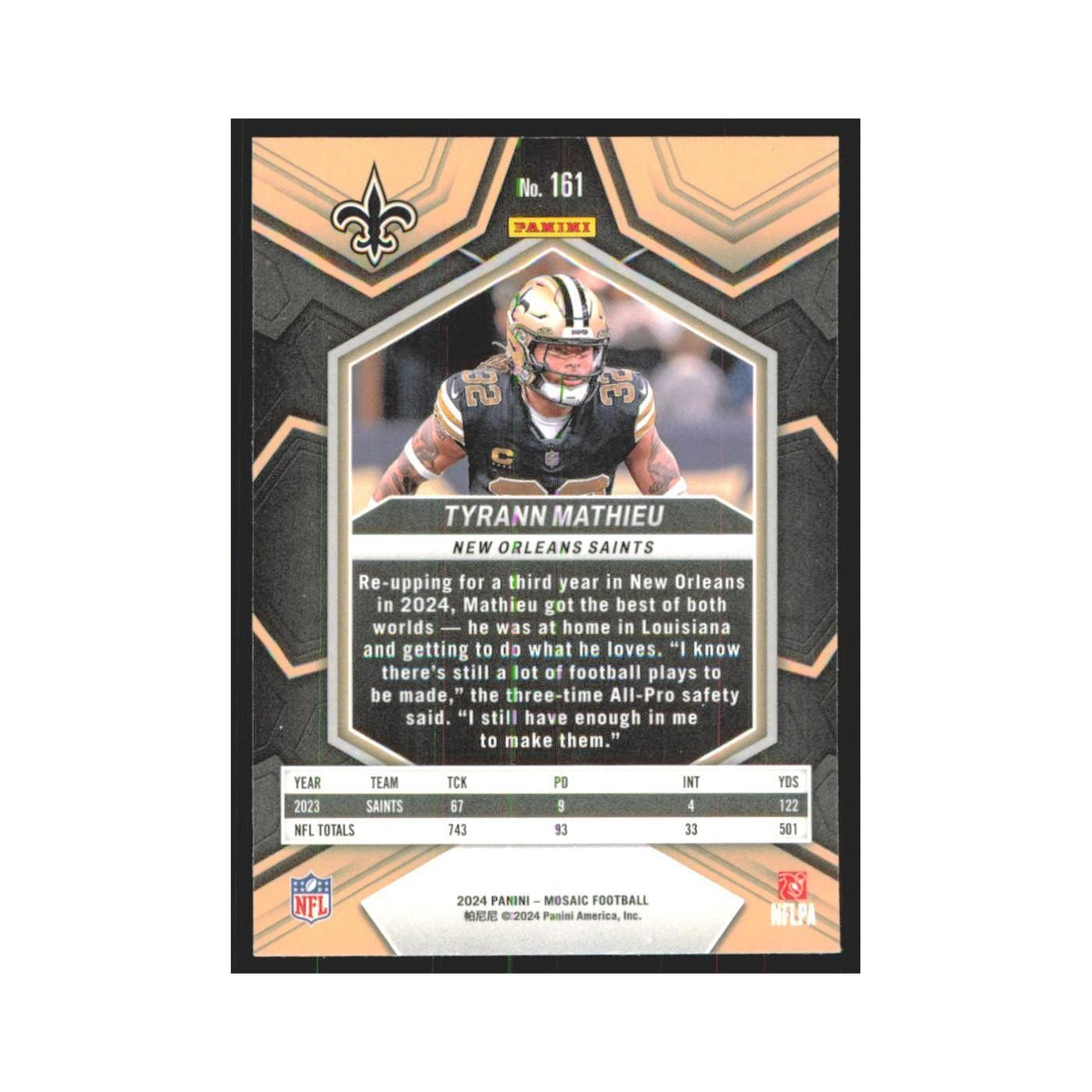 2024 Mosaic Tyrann Mathieu Saints #161
