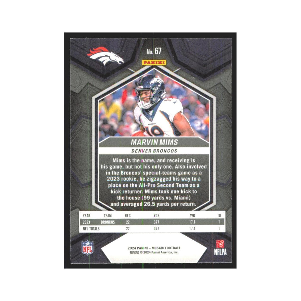 2023 Mosaic Marvin Mims Broncos #67