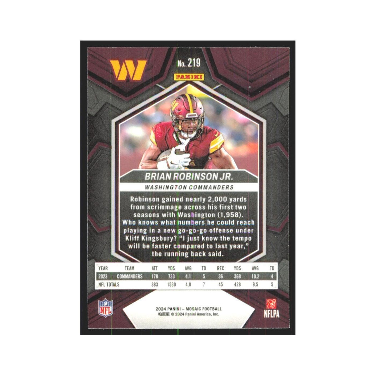 2024 Mosaic Brian Robinson Jr. Commanders #219