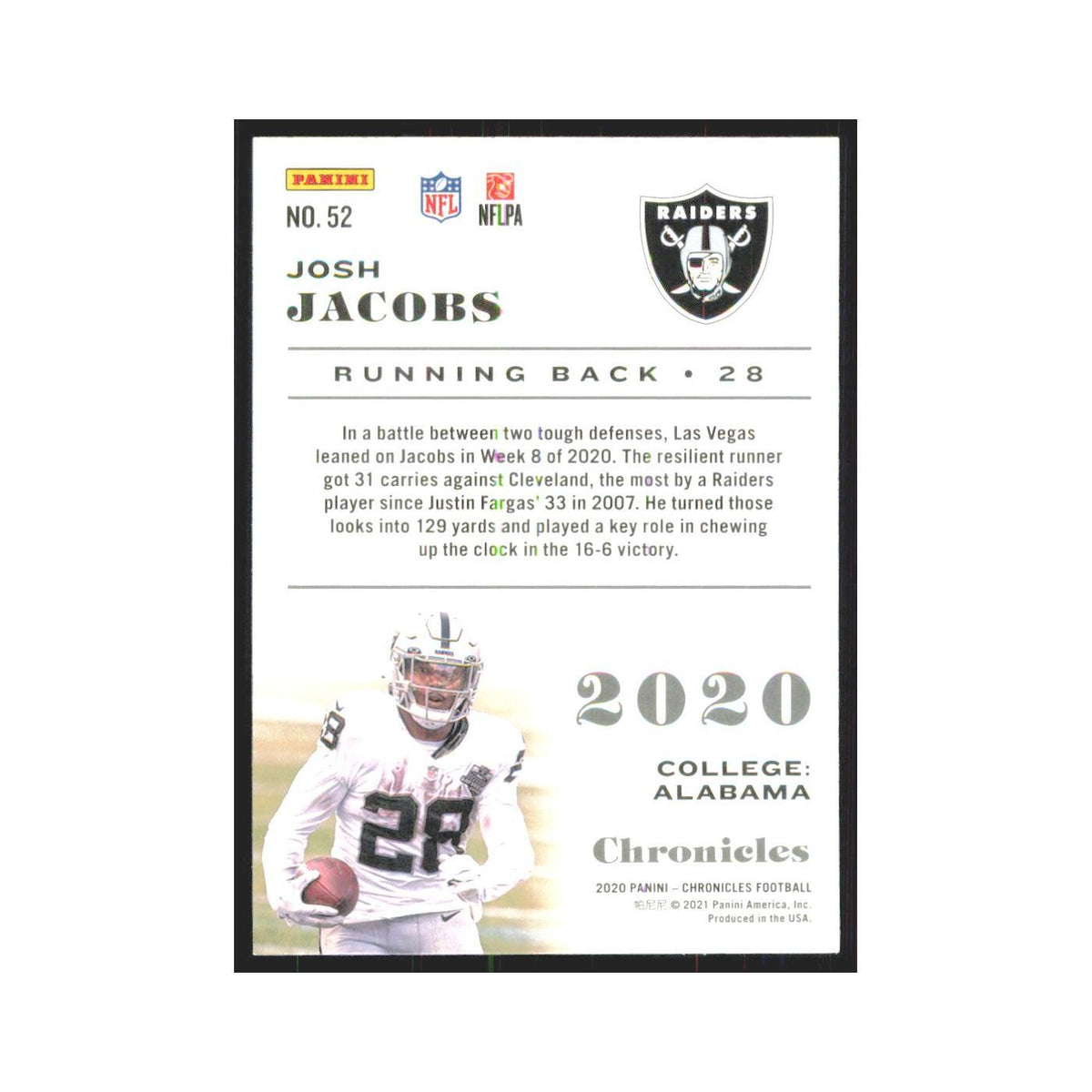 2020 Panini Chronicles Josh Jacobs Raiders #52