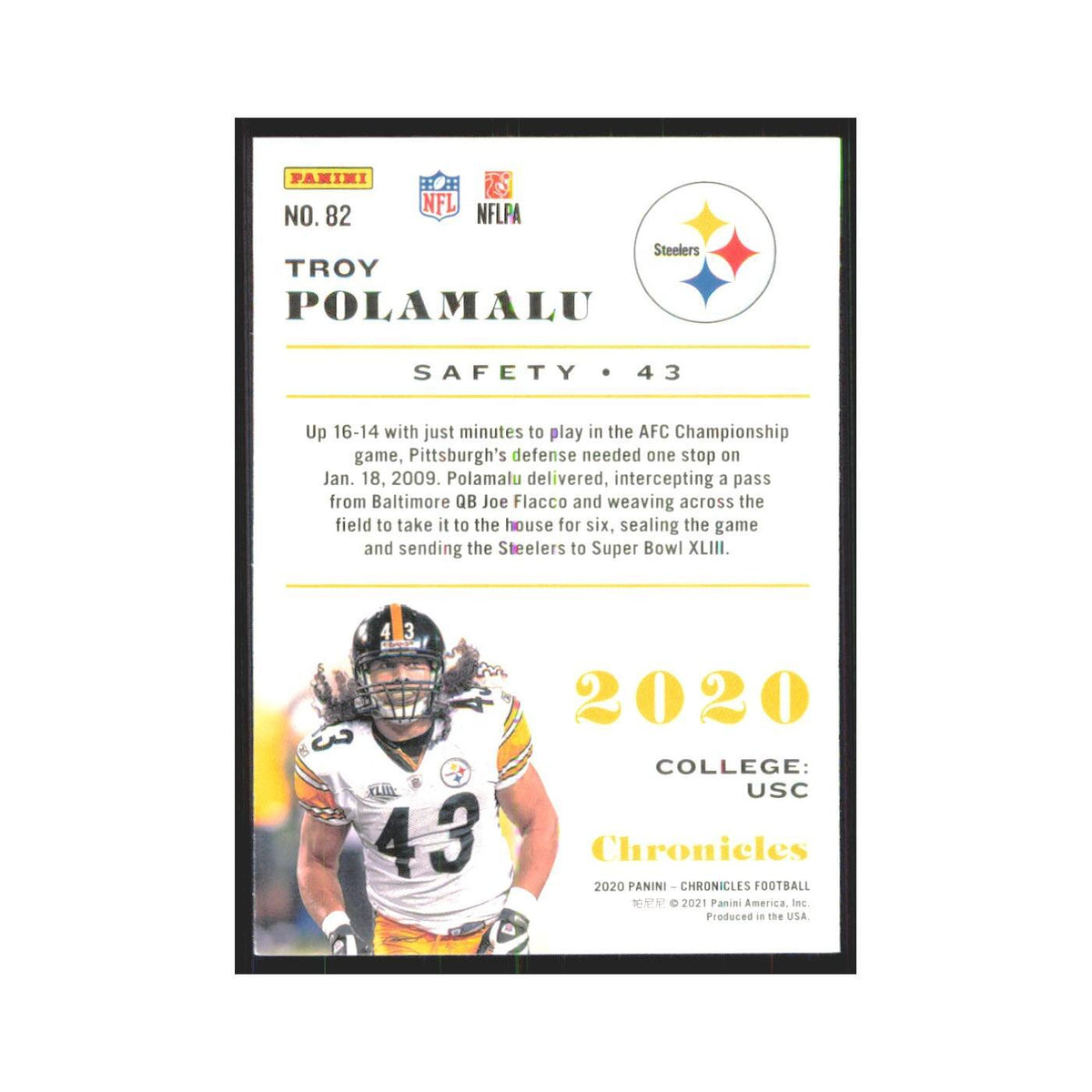 2020 Panini Chronicles Troy Polamalu Steelers #82