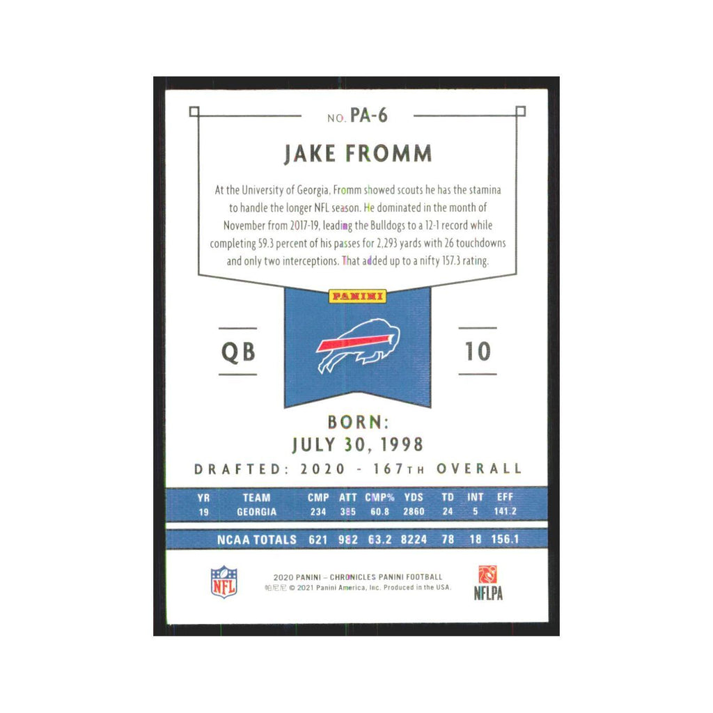 2020 Panini Chronicles Jake Fromm RC Bills #PA-6