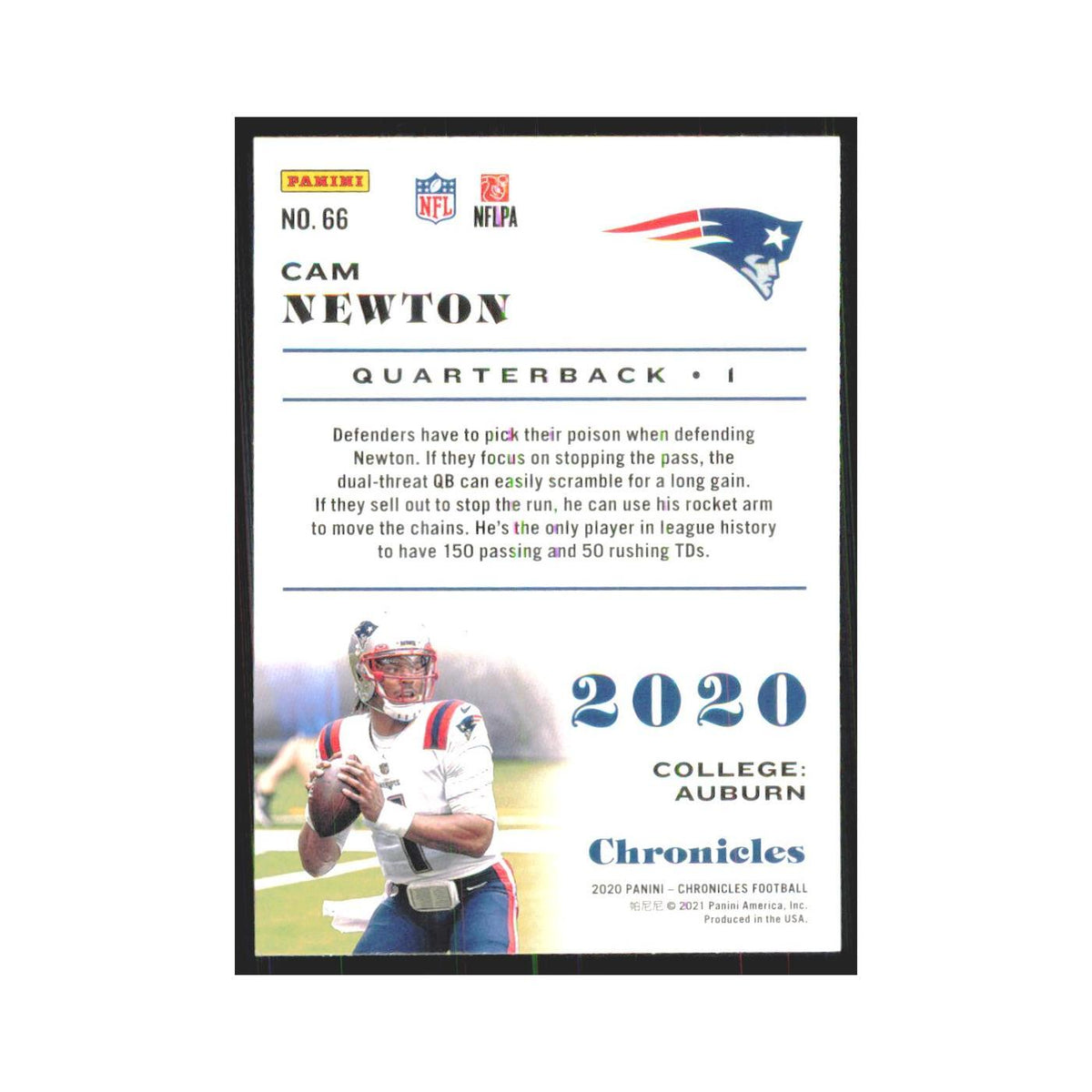 2020 Panini Chronicles Pink Cam Newton Patriots #66