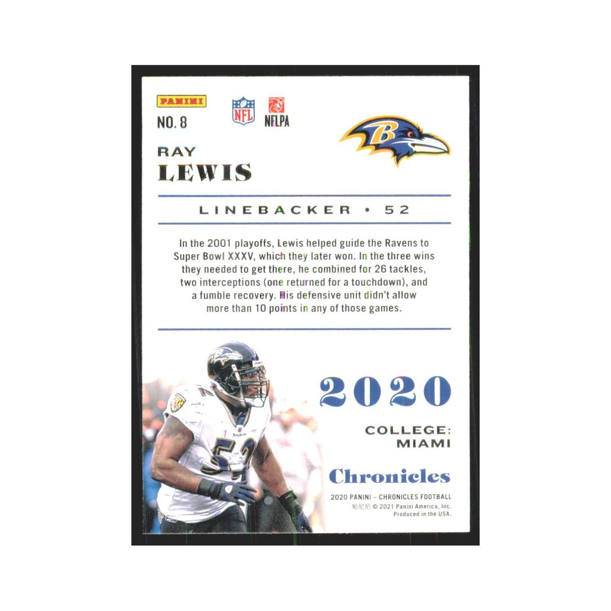 2020 Panini Chronicles Pink Ray Lewis Ravens #8