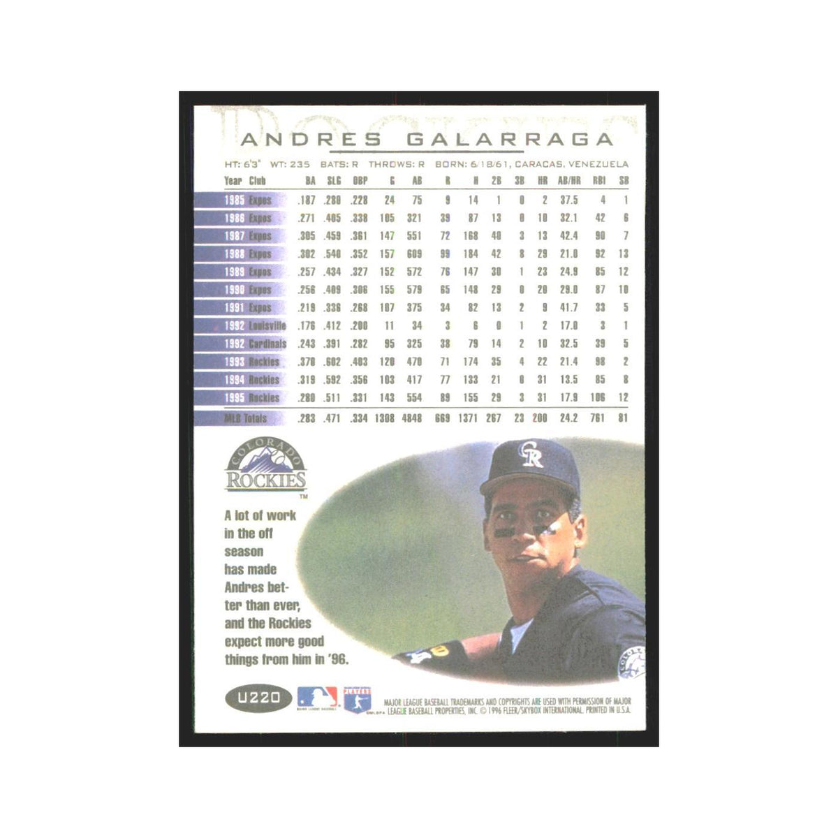 1996 Fleer Andres Galarraga Rockies #U220