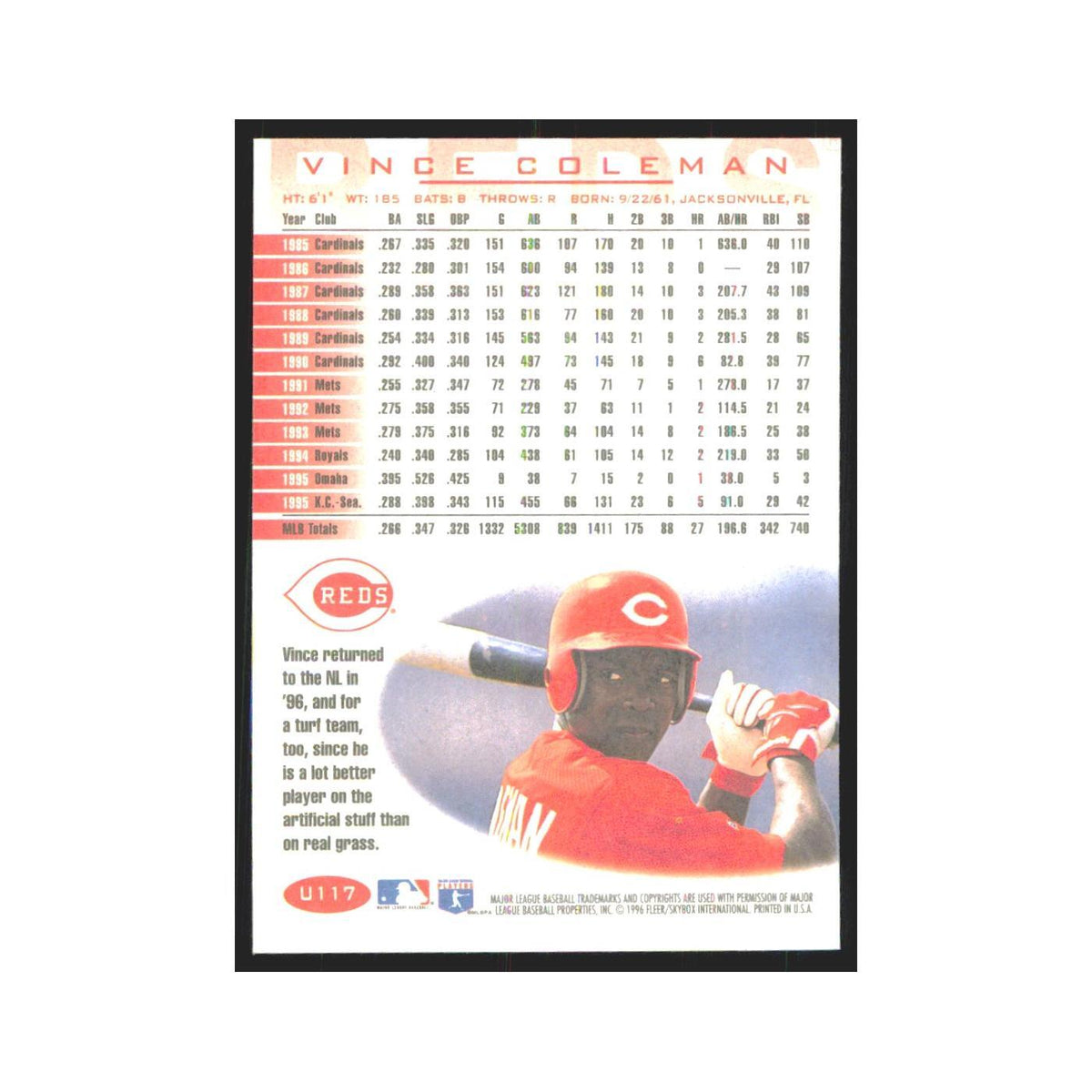 1996 Fleer Vince Coleman Reds #U117