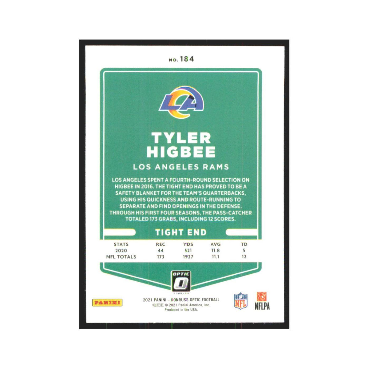 2021 Donruss Optic Tyler Higbee Rams #184