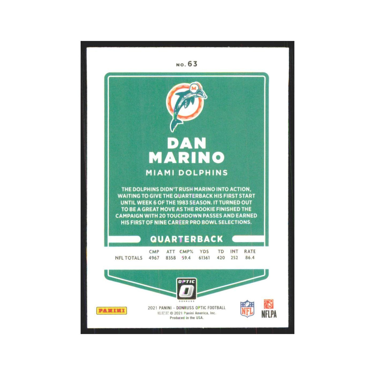 2021 Donruss Optic Dan Marino Dolphins #63