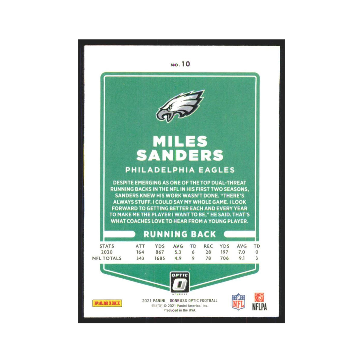 2021 Donruss Optic Miles Sanders Eagles #10