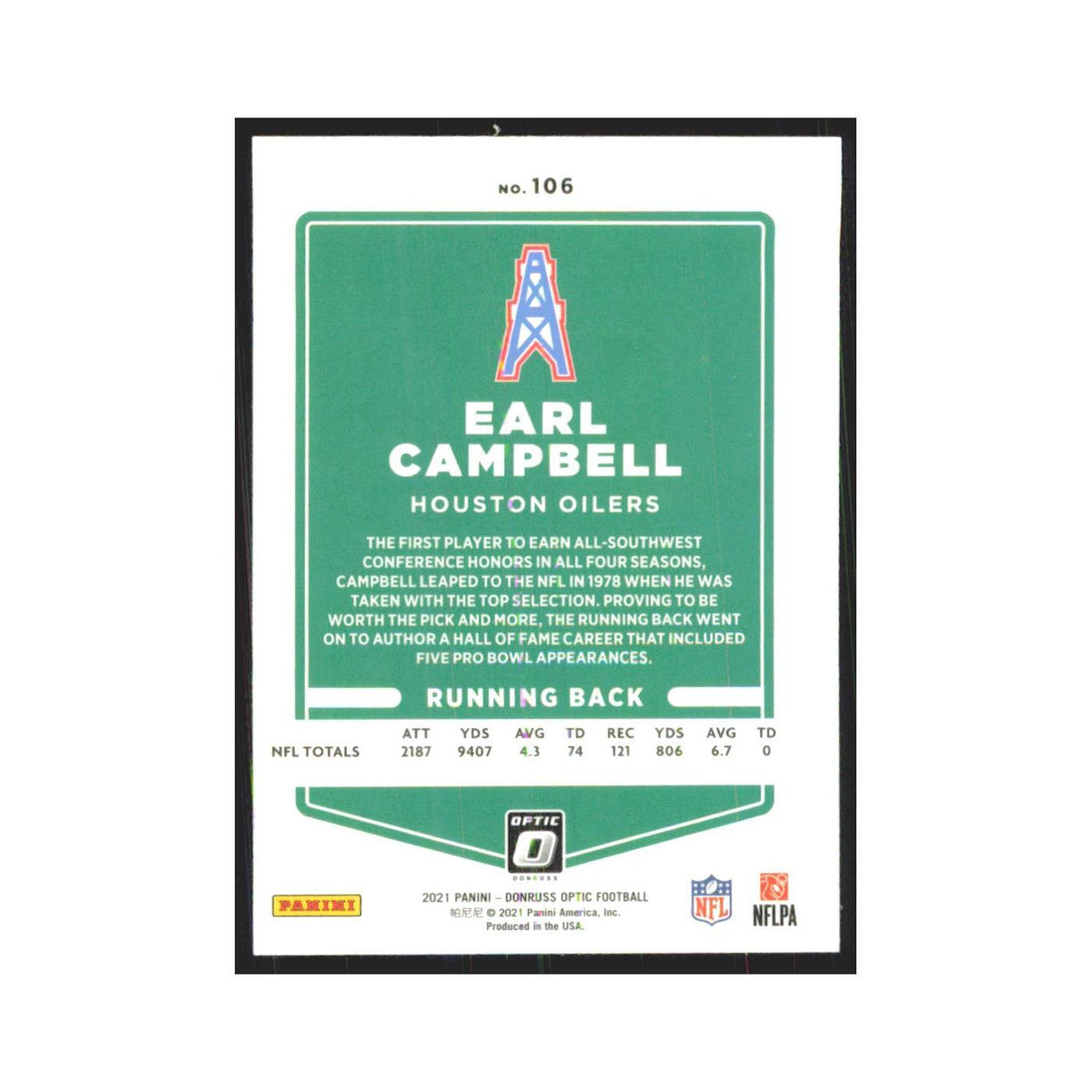 2021 Donruss Optic Earl Campbell Houston Oilers #106