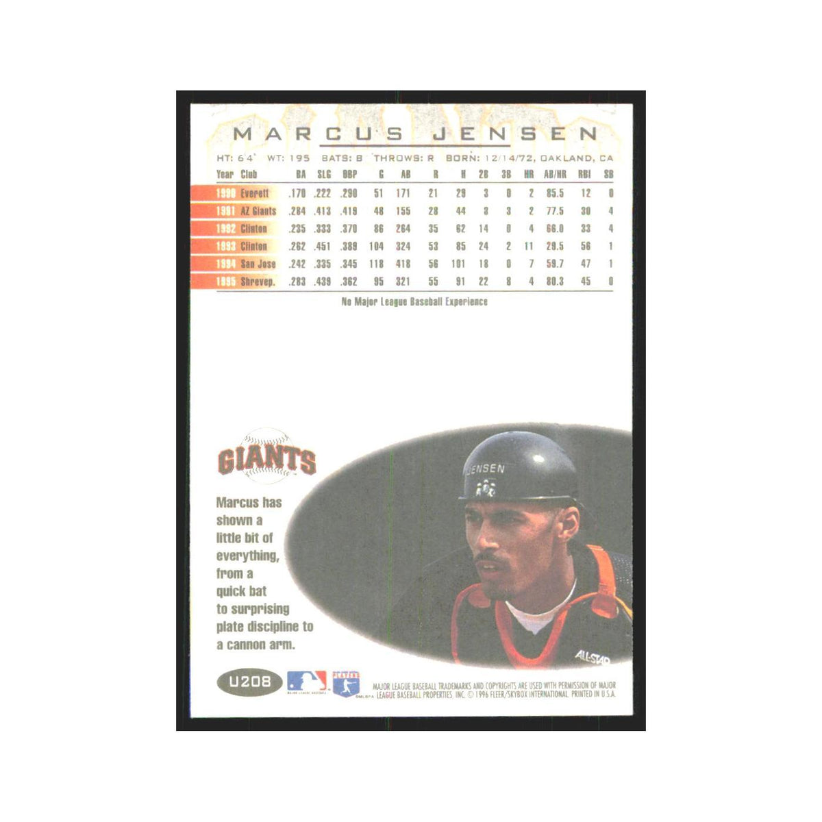 1996 Fleer Marcus Jensen Giants #U208