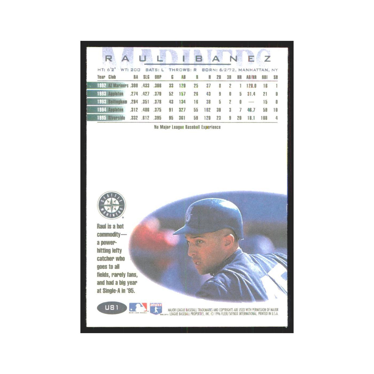 1996 Fleer Raul Ibanez Mariners #U81