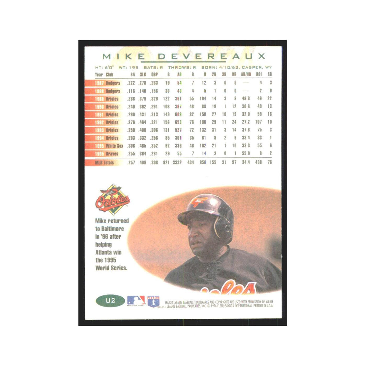 1996 Fleer Mike Devereaux Orioles #U2