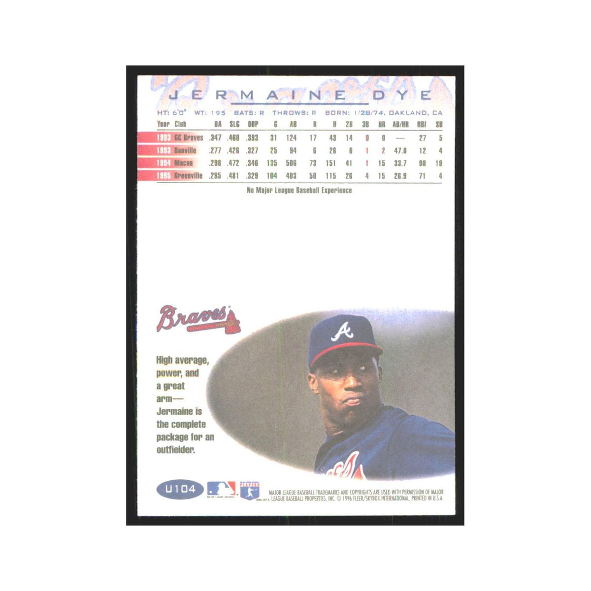 1996 Fleer Jermaine Dye Braves #U104