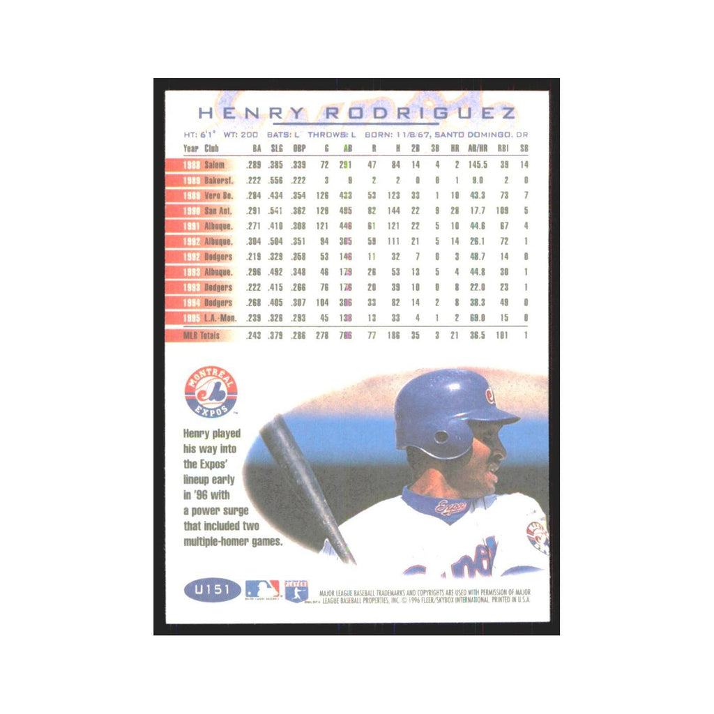 1996 Fleer Henry Rodriguez Montreal Expos #U151