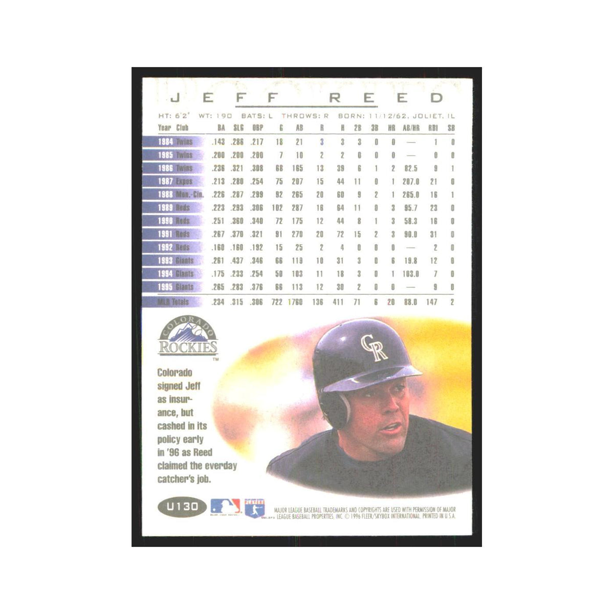 1996 Fleer Jeff Reed Rockies #U130