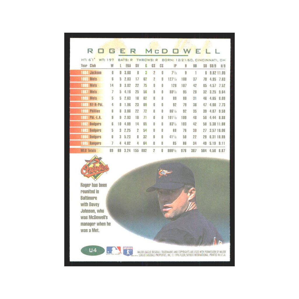 1996 Fleer Roger McDowell Orioles #U4