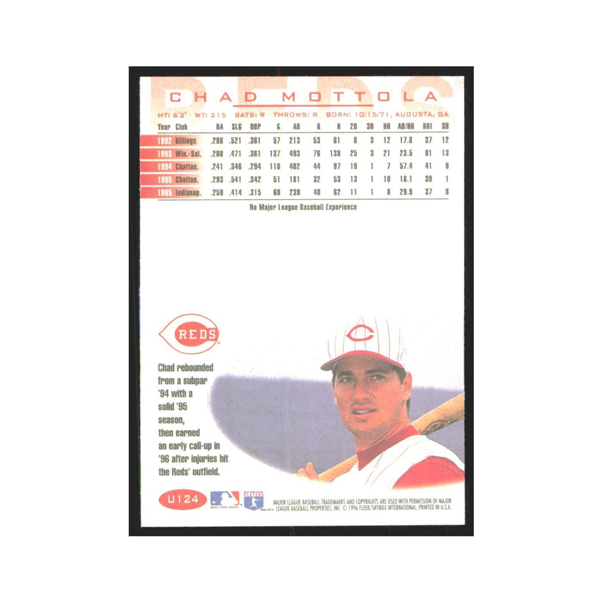 1996 Fleer Chad Mottola Reds #U124