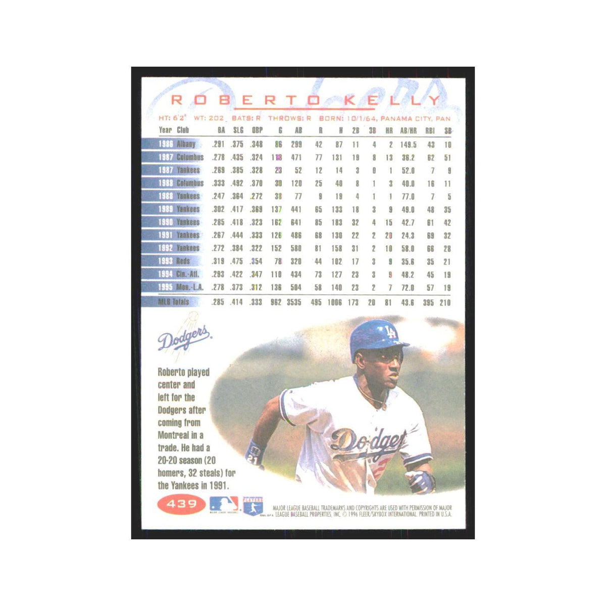 1996 Fleer Roberto Kelly Dodgers #439