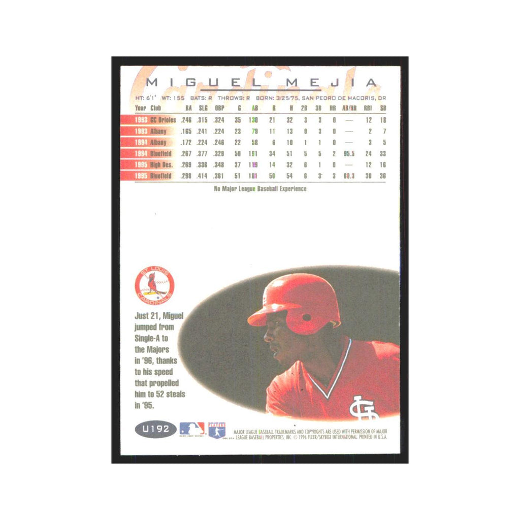 1996 Fleer Miguel Mejia Cardinals #U192