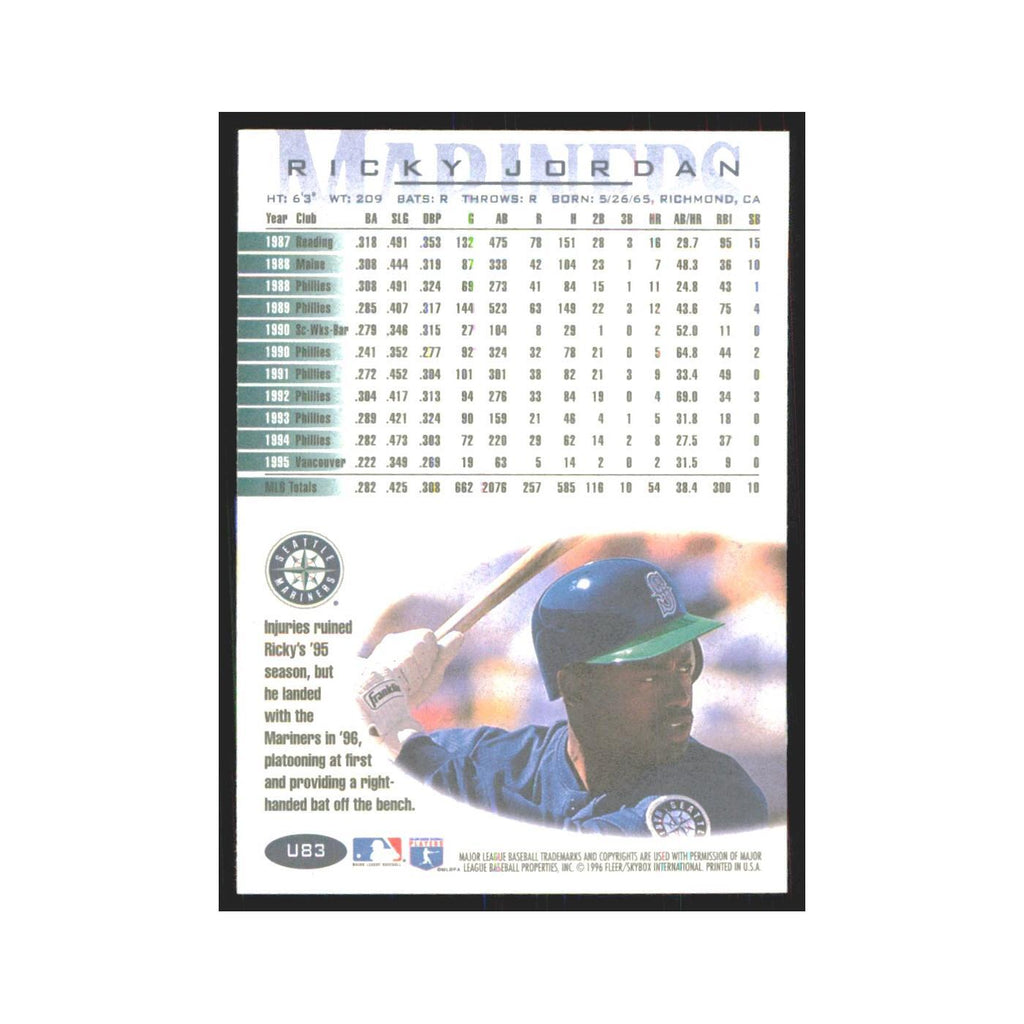1996 Fleer Ricky Jordan Mariners #U83