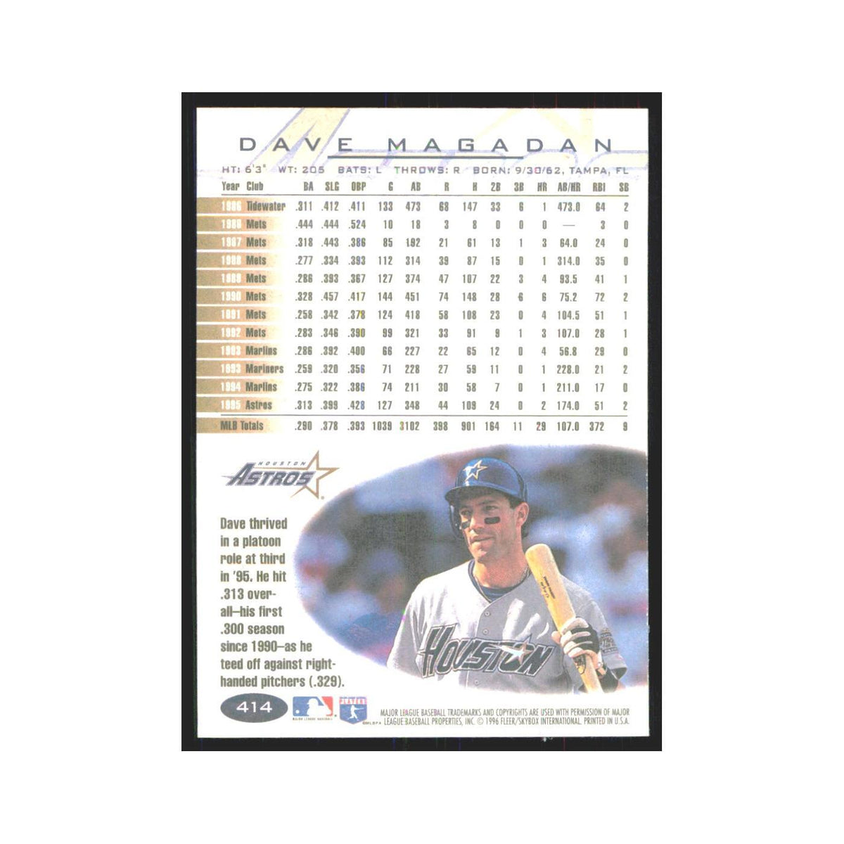 1996 Fleer Dave Magadan Astros #414