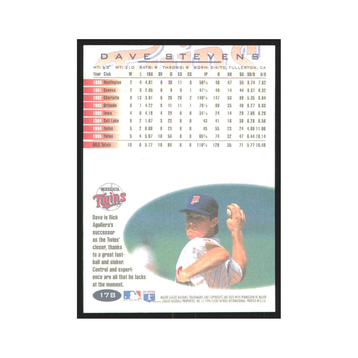1996 Fleer Dave Stevens Twins #178