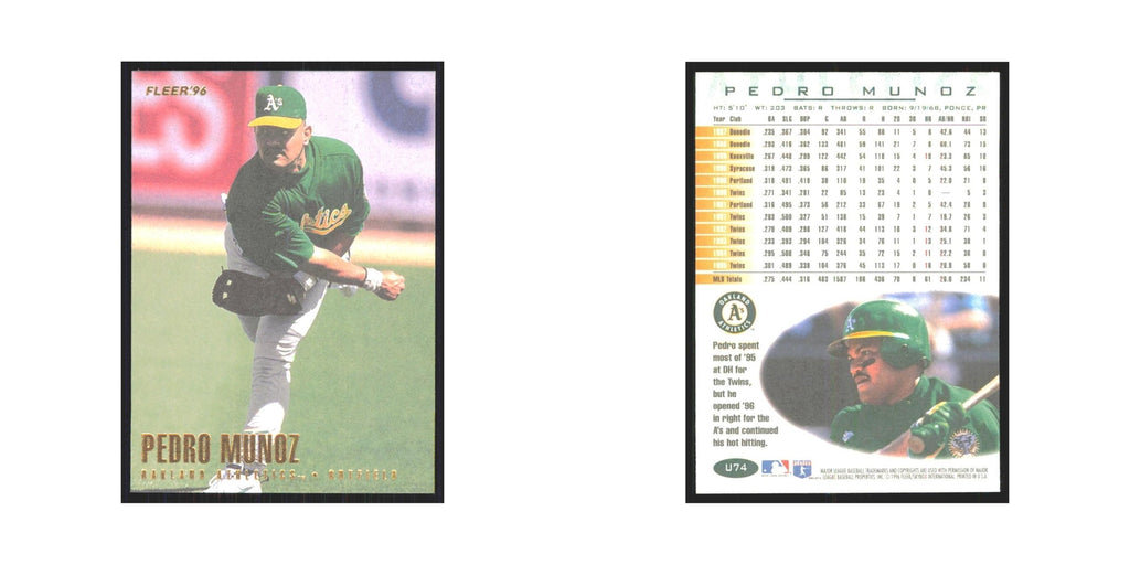 1996 Fleer Pedro Munoz Athletics #U74