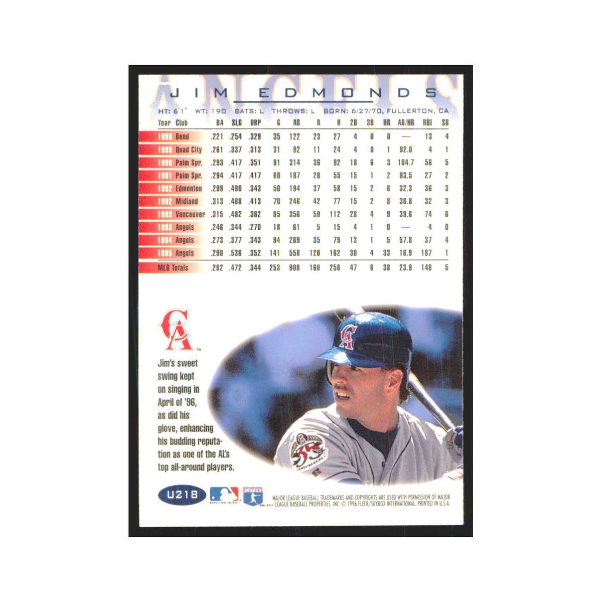 1996 Fleer Jim Edmonds Angels #U218