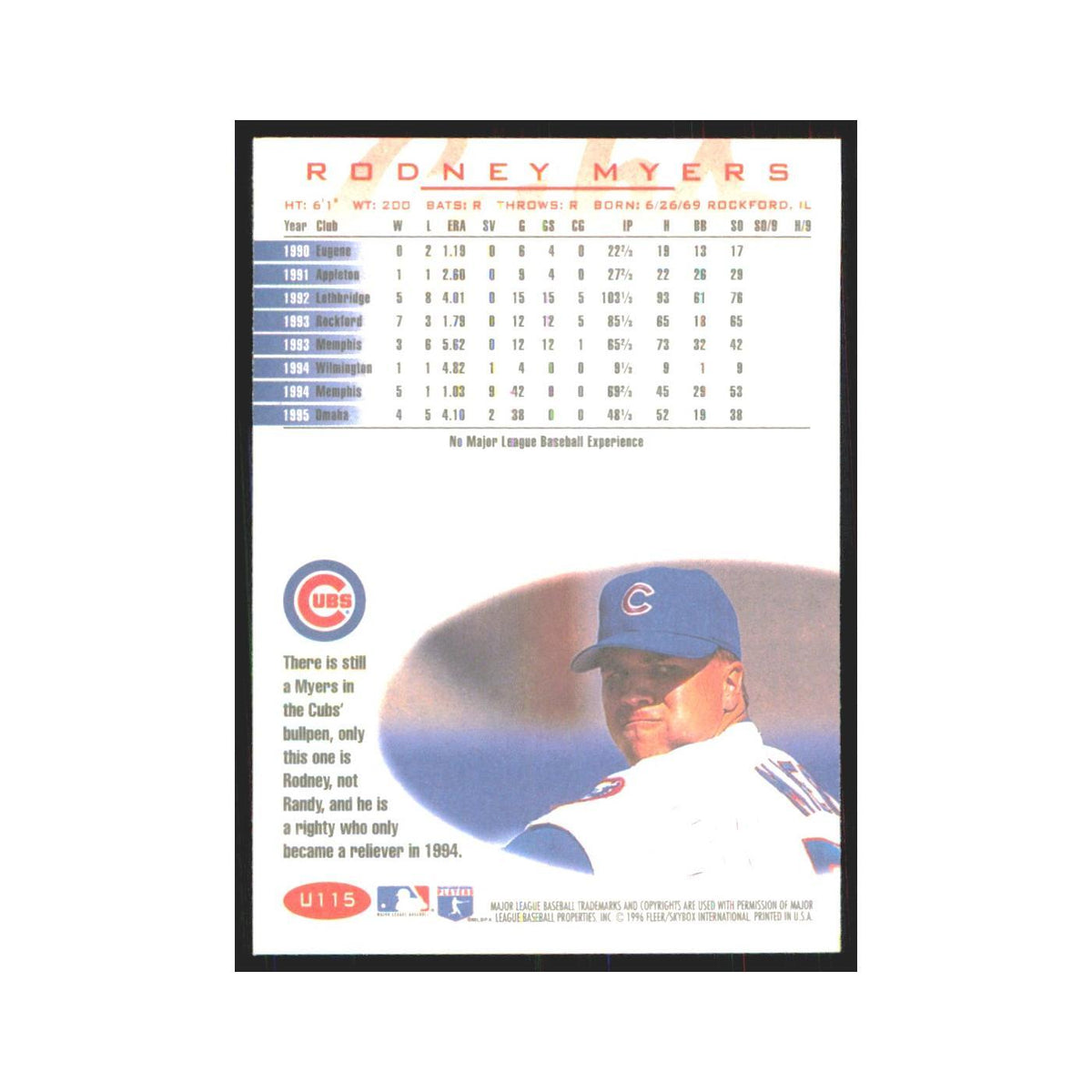 1996 Fleer Rodney Myers Cubs #U115
