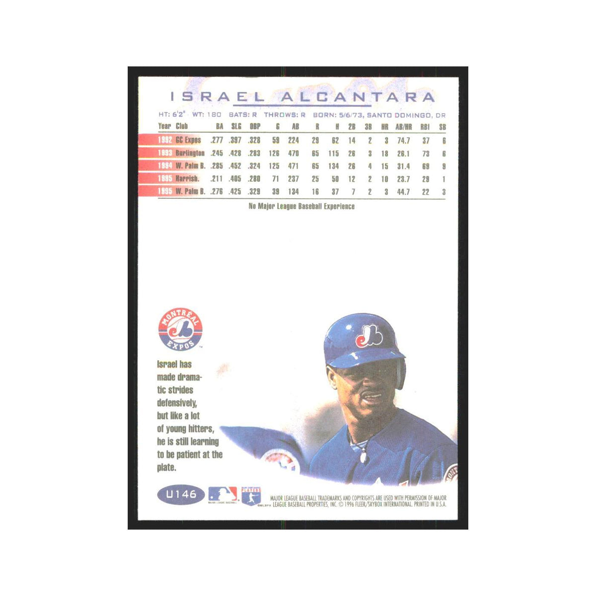 1996 Fleer Israel Alcantara Montreal Expos #U146
