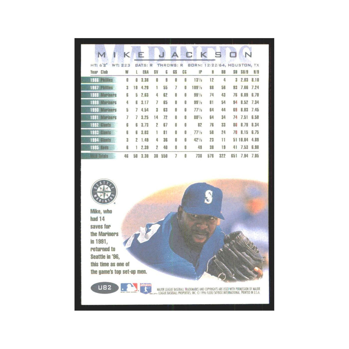 1996 Fleer Mike Jackson Mariners #U82