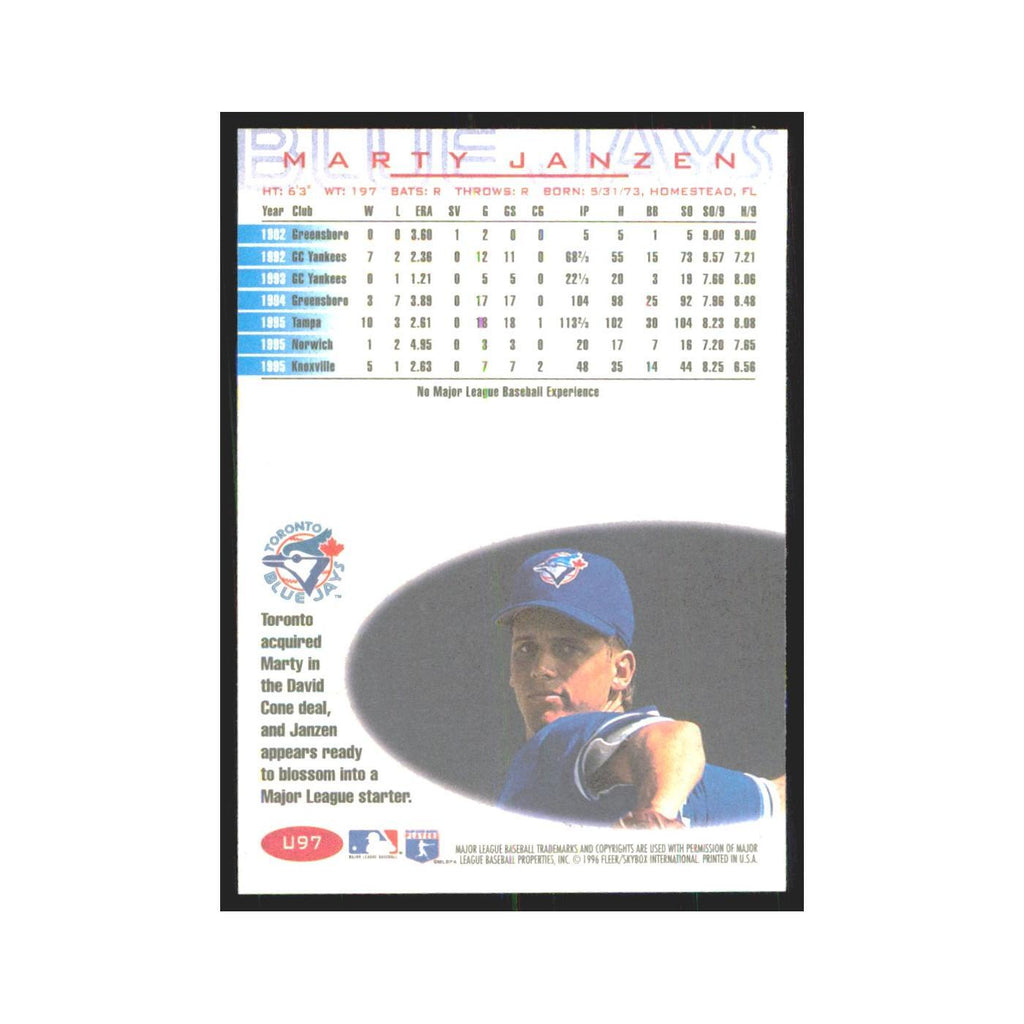 1996 Fleer Marty Janzen Blue Jays #U97